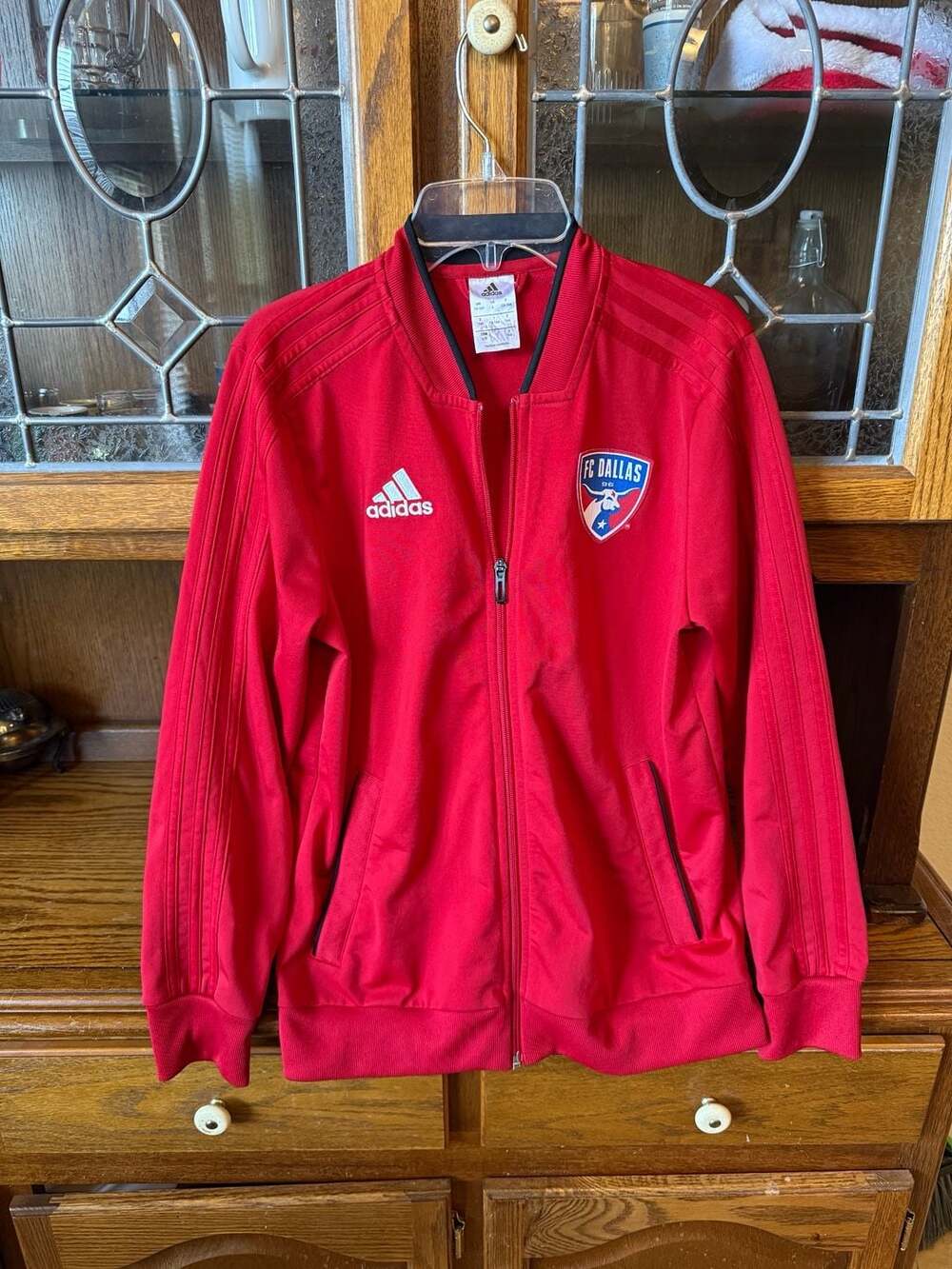 Adidas FC Dallas Youth Large Red Track Jacket Full Zip 3-Stripe MLS Soccer